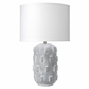 Boulder Table Lamp In Grey Ceramic With Classic Drum Shade In White Linen