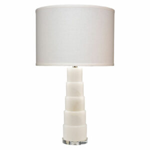 Caspian Table Lamp In White Alabaster With Classic Drum Shade In White Linen