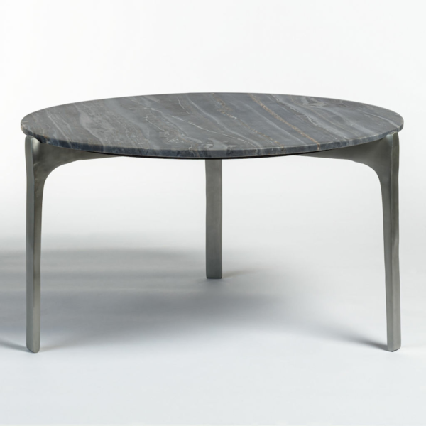 Ezra Coffee Table In Grey Cloud Marble And Antique Pewter