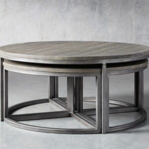 Palmer Round Nestling Coffee Table In Stone On Ash