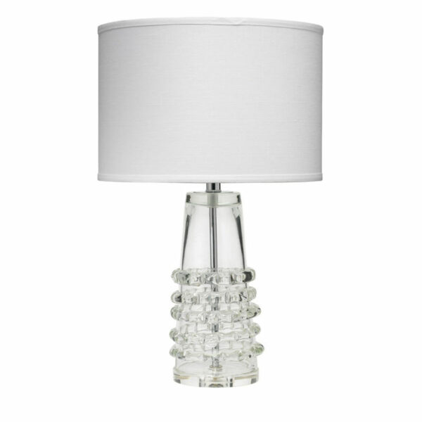 Tall Ribbon Table Lamp In Clear Glass With Medium Drum Shade In White Linen