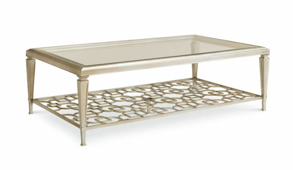 Taupe Silver Leaf Coffee Table With Fretwork Shelf