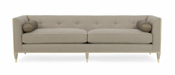 Taupe Tuxedo Sofa With Exposed Frame