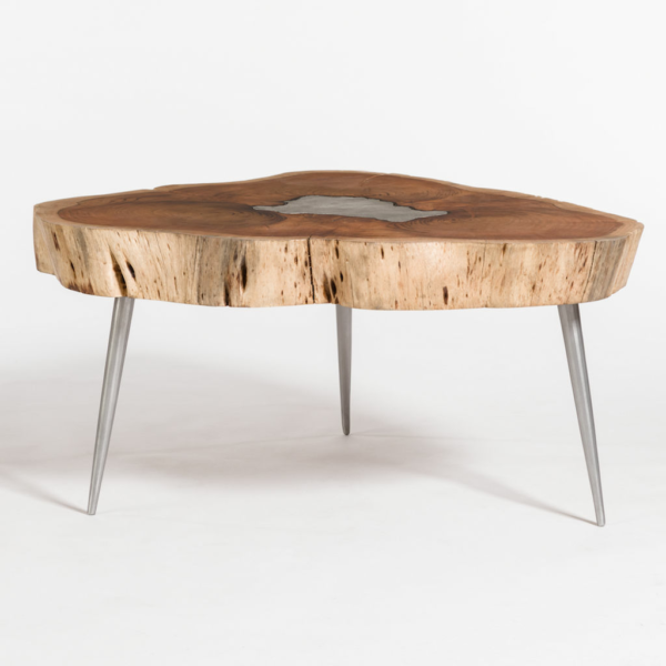 Vail Molten Coffee Table In Natural Finish And Aluminum Fill